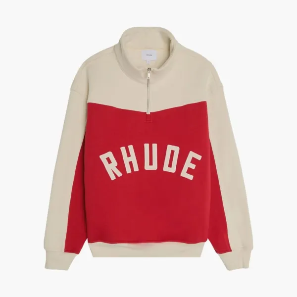 RHUDE Contrast Quarter Zip Varsity Jacket Red / Cream