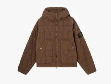 Stone Island Cotton Nylon Tela Quilted-TC Hooded Jacket Umber