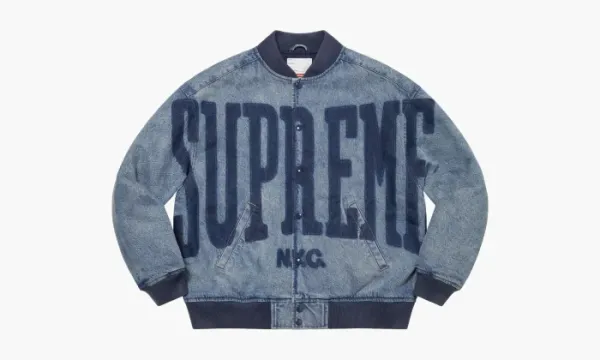 Supreme Washed Knockout Denim Varsity Jacket Washed Blue
