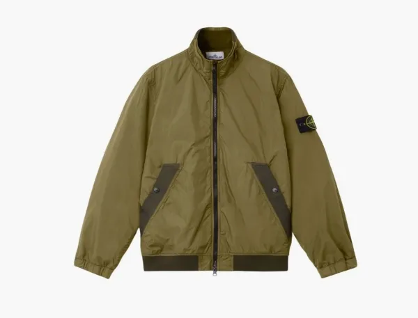 Stone Island Crinkle Reps NY Stand Collar Jacket Military Green