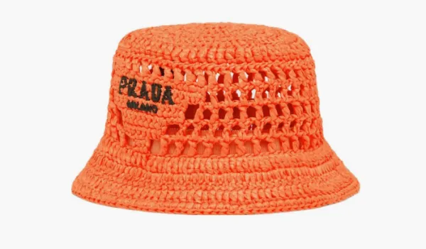 Prada Raffia Bucket Hat Orange