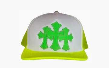 Chrome Hearts Cemetery Cross Trucker Hat Neon Yellow