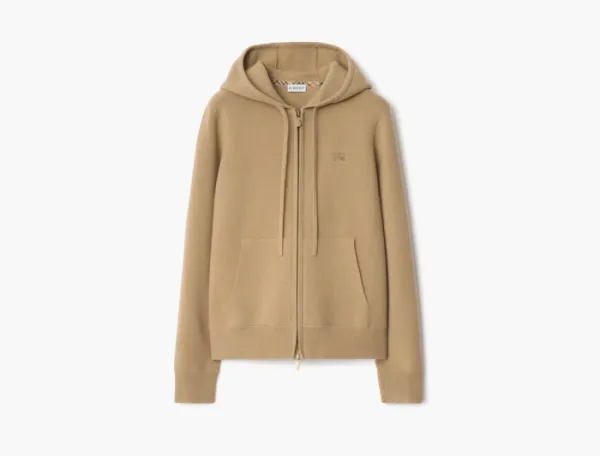 Burberry Cashmere Blend Zip Hoodie Flax