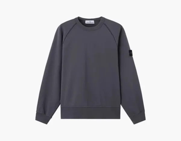 Stone Island Organic Cotton Fleece Crewneck Sweatshirt Blue Grey