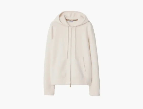 Burberry Cashmere Blend Zip Hoodie Chalk