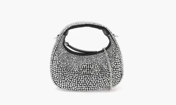 Miu Miu Wander Satin And Silk Mini Hobo Bag With Syntentic Crystals Black