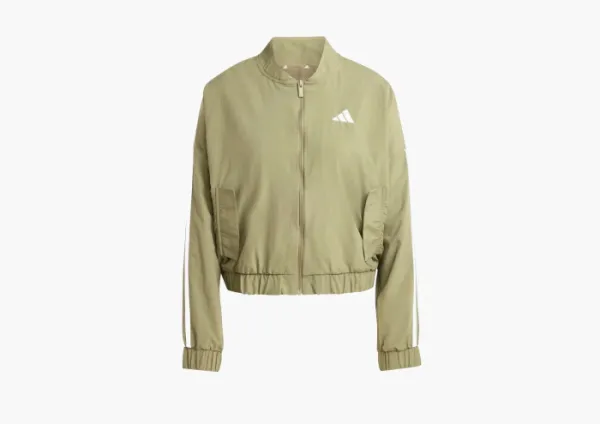 Adidas Essentials 3-Stripes Lifestyle Woven Bomber Jacket  Olive Strata / White