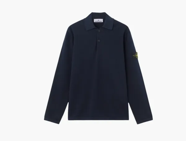 Stone Island Micro Stitch Soft Organic Cotton Long-Sleeve Polo Navy Blue