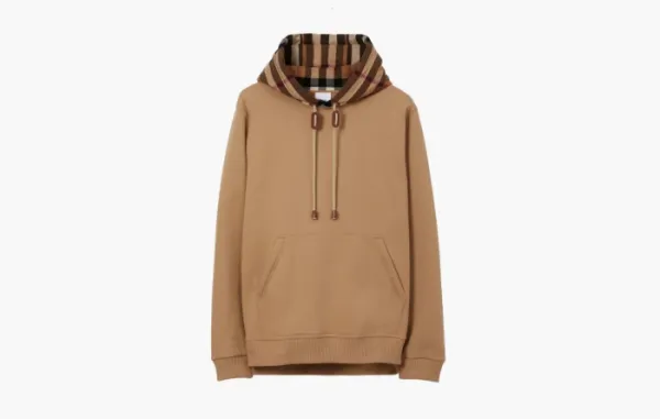 Burberry Check Trim Cotton Blend Hoodie  Camel