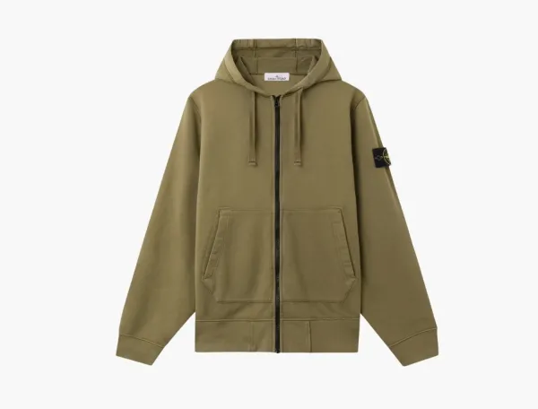 Stone Island Organic Cotton Fleece Hooded Sweatshirt Military Green