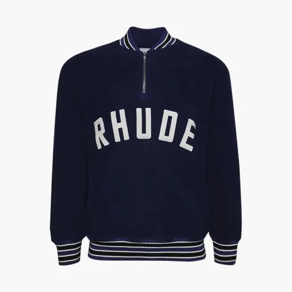 RHUDE Quarter Zip Varsity Jacket Midnight Blue