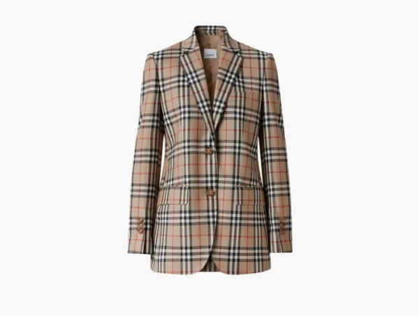 Burberry Vintage Check Wool Tailored Blazer Brown