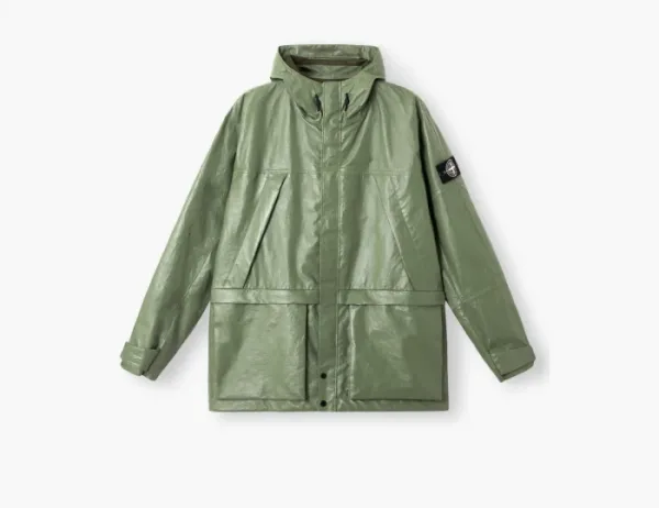 Stone Island Light Leather Organza Hooded Jacket with Waterproof Details Sage Green