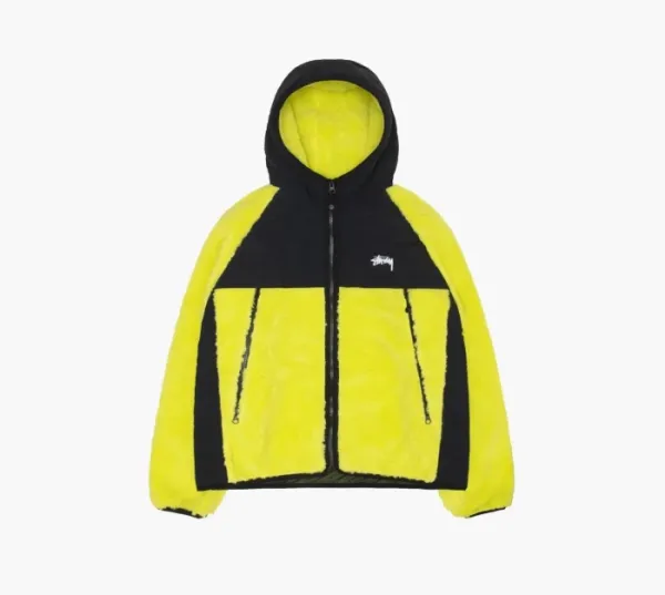 Stussy Sherpa Paneled Hooded Jacket Lime