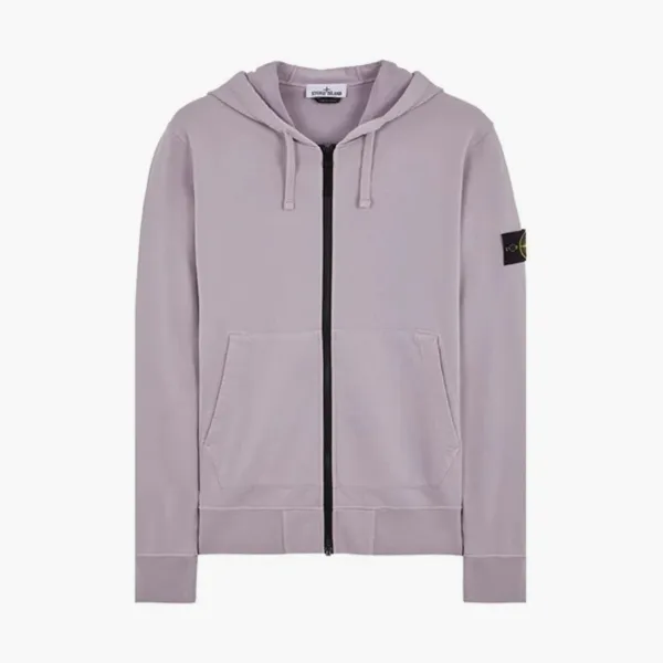 Stone Island Brushed Cotton Full Zip Hoodie Lavender