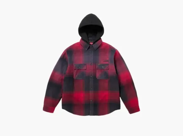 Supreme Quilted Lined Hooded Flannel Shirt Red Plaid