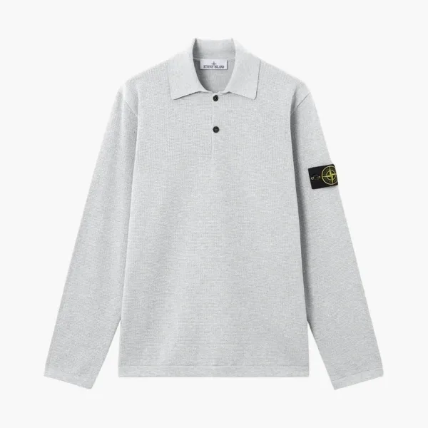 Stone Island Micro Stitch Soft Organic Cotton Long-Sleeve Polo Pearl Grey Melange