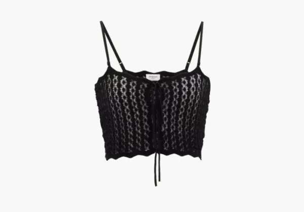 Saint Laurent Crop Top In Pointelle Knit Noir