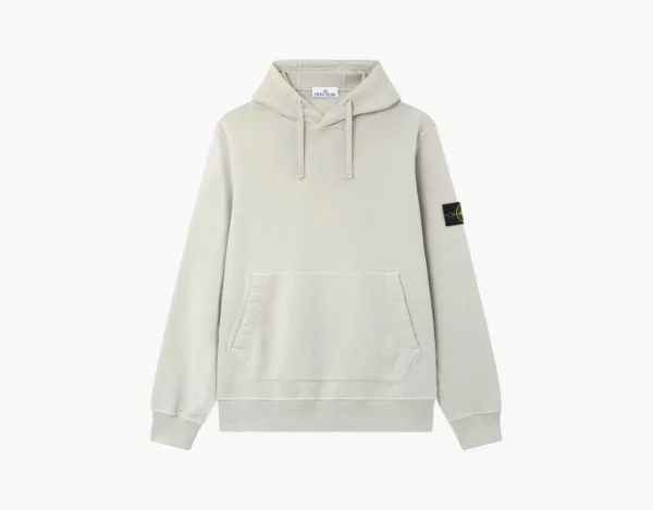 Stone Island Organic Cotton Fleece Hoodie Pearl Grey