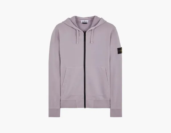 Stone Island Brushed Cotton Full Zip Hoodie Lavender