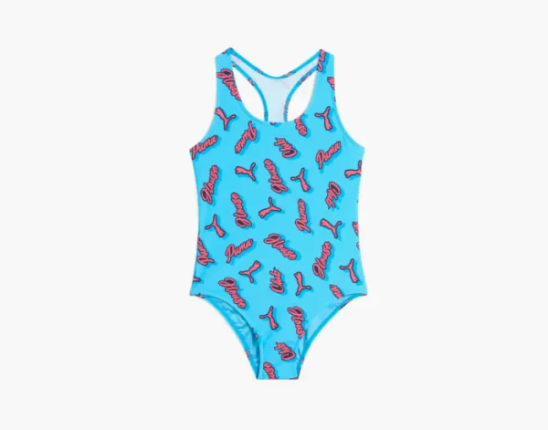 Puma Printed Racerback Swimsuit Blue
