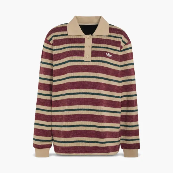 Adidas Originals Striped Polo Long Sleeve Dark Shadow Red