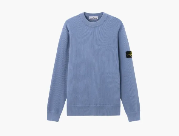 Stone Island Ribbed Soft Organic Cotton Crewneck Jumper Avio Blue