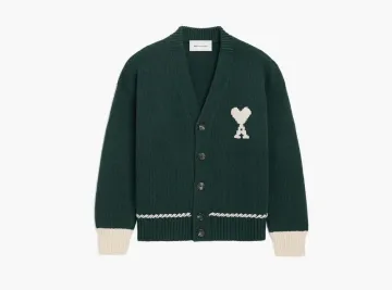 Ami Paris Ami De Coeur Wool-Cotton Cardigan Evergreen/ Moonlight