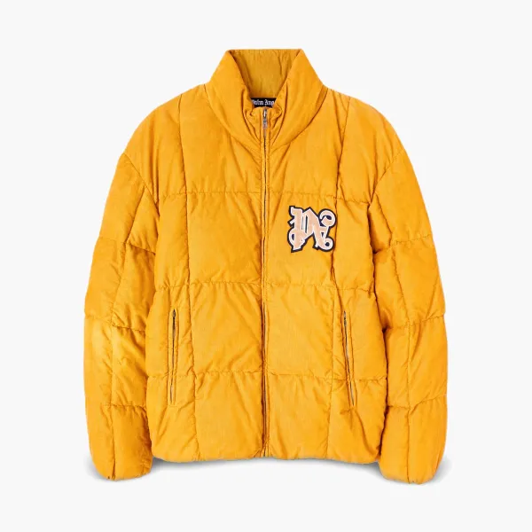 Palm Angels Logo Patch Corduroy Down Jacket Yellow