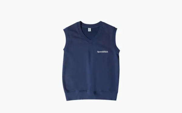Sporty & Rich Serif Logo Knit Vest Navy/White