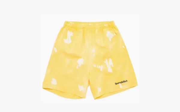 Sporty & Rich Serif Logo Embroidered TIE DYE GYM Short SS23 Yellow