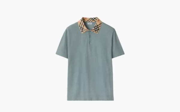 Burberry Check Collar Cotton Polo Shirt Gray