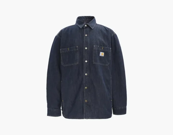 Carhartt 105605 DENIM FLEECE LINED SNAP-FRONT SHIRT JAC Glacier logo RELAXED FIT