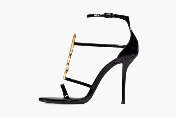 Saint Laurent Cassandra Sandals In Patent Leather Noir