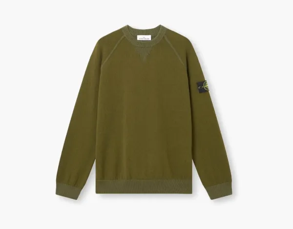 Stone Island Raw Hand Organic Cotton Crewneck Jumper Military Green
