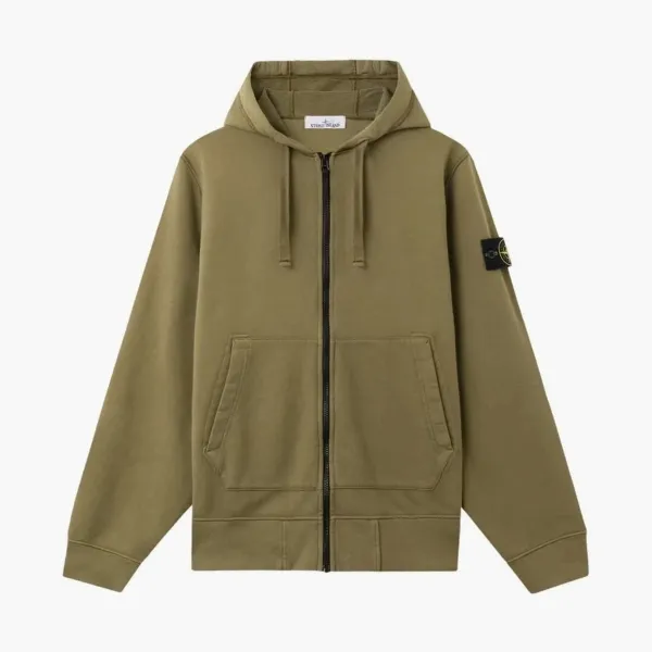Stone Island Organic Cotton Fleece Hooded Sweatshirt Military Green