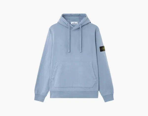 Stone Island Organic Cotton Fleece Hoodie Avio Blue