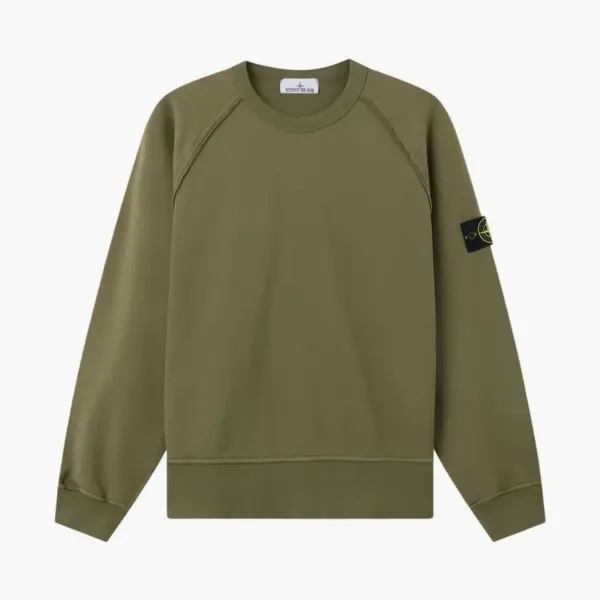 Stone Island Organic Cotton Fleece Crewneck Sweatshirt Military Green