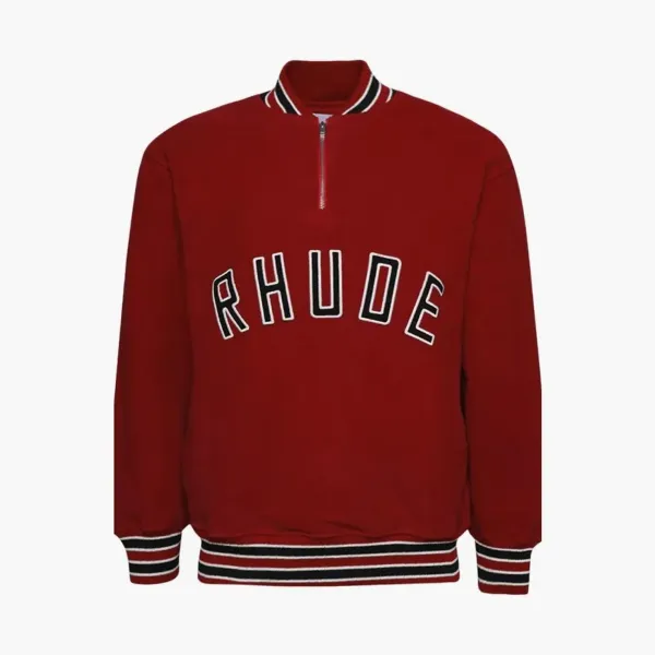 RHUDE Quarter Zip Varsity Jacket Vintage Red