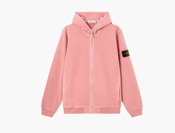Stone Island Malfile Fleece Old Effect Hooded Sweatshirt Oleander