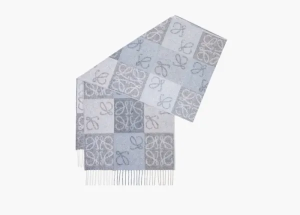 Loewe Scarf In Wool and Cashmere Blue/White
