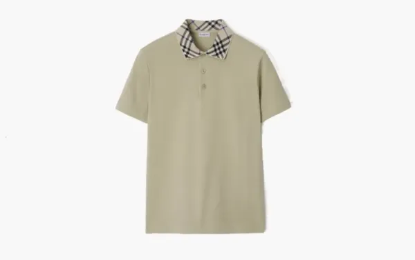 Burberry Check Collar Cotton Polo Shirt  Lichen