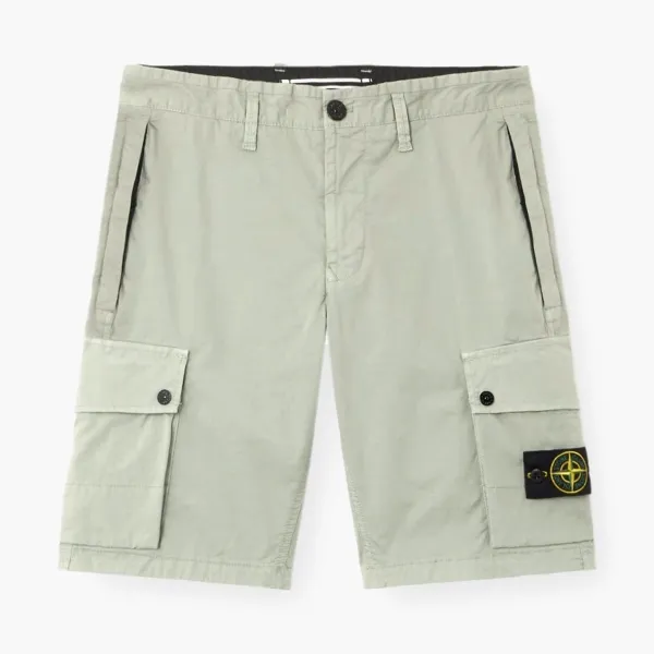 Stone Island Stretch Organic Cotton Twill Cargo Bermuda Shorts Sage Green