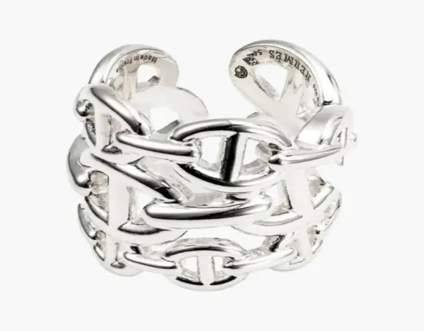 Hermes Large Chaine D'Ancre Enchainee Ring Sterling Silver