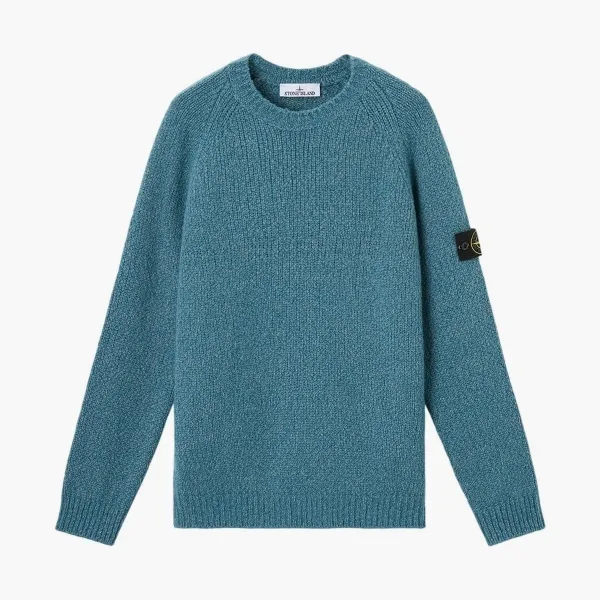 Stone Island Fancy Yarn Mouline Wool Sweater Petrol Blue Melange