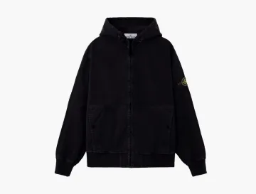 Stone Island Zip-Up Hooded Jacket Black