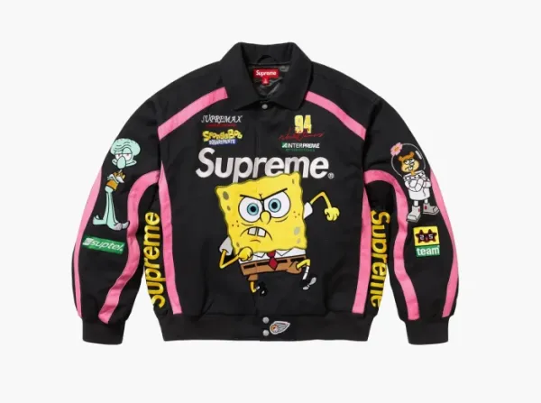 Supreme SpongeBob SquarePants Jeff Hamilton Racing Jacket  Black