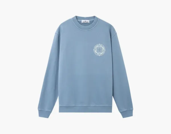 Stone Island Cotton Fleece Outline Compass Sweatshirt Avio Blue