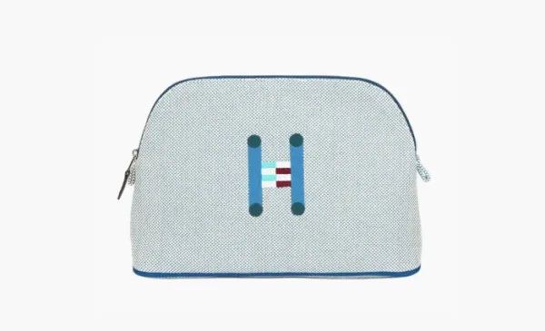 HERMES Bolide handbag in Cotton Cyan Blue & Gray