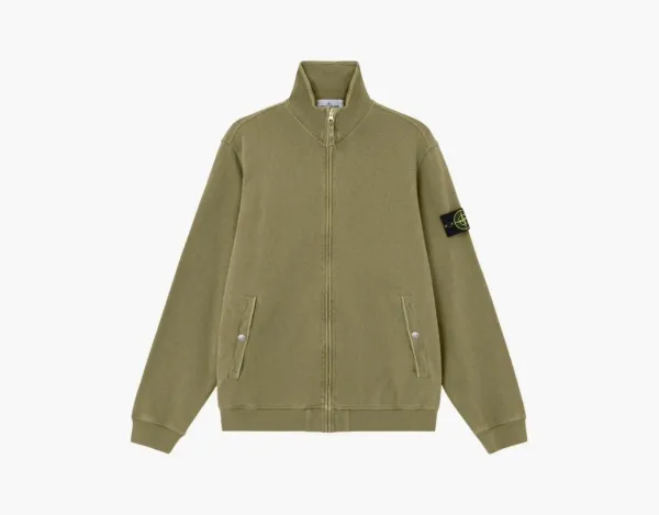Stone Island Malfile Fleece Old Effect Track Jacket Military Green